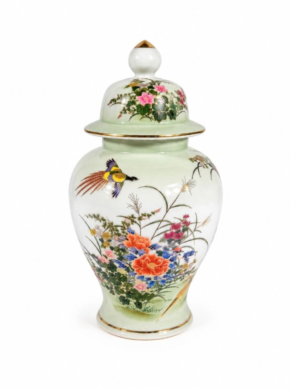 Ginger Jar Vintage Hand-Painted Peacock Japan Shaddy Mino Porcelain Chinosiere